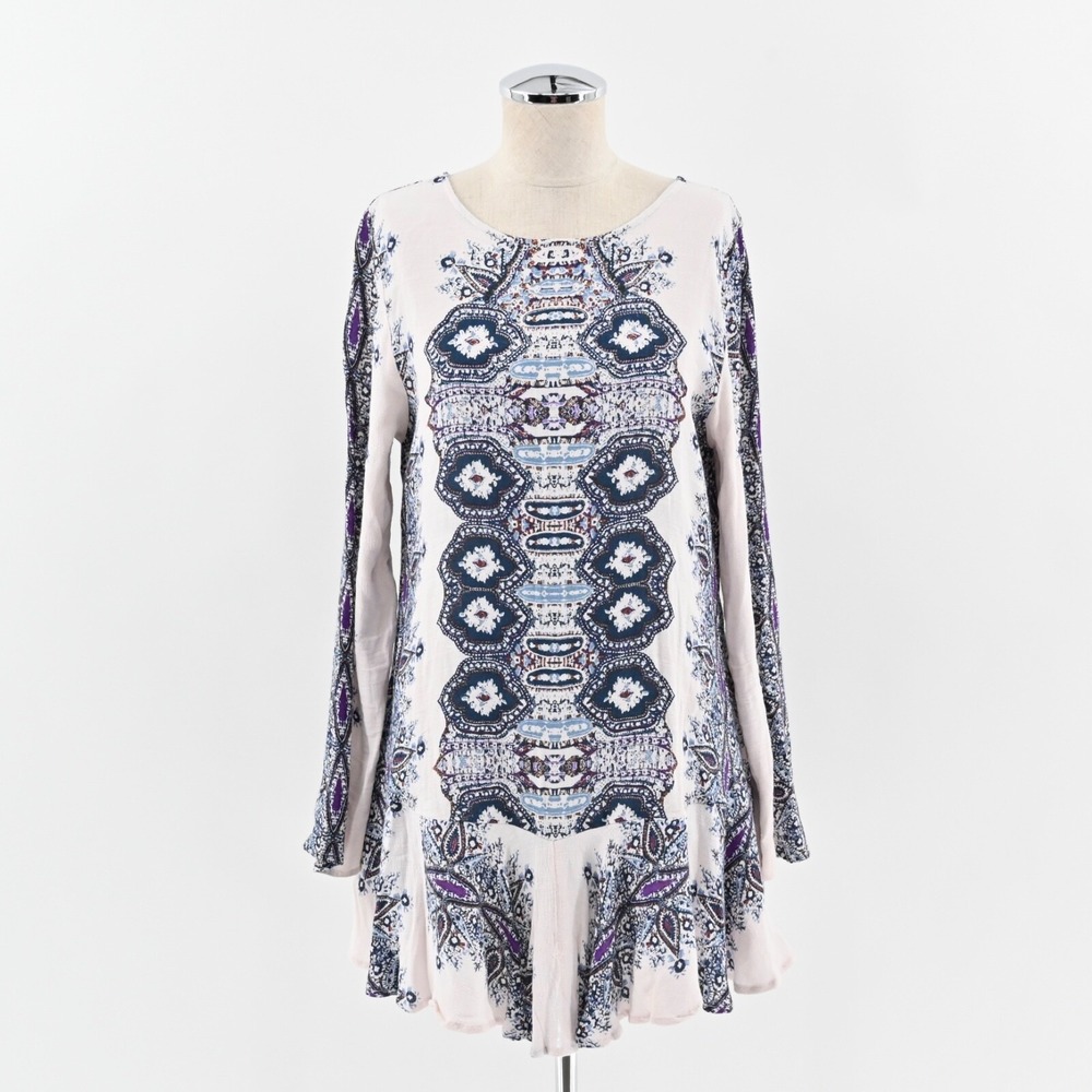 Free People Smooth Talker Mini Dress Womens Size S Blush Pink Boho Long Sleeve